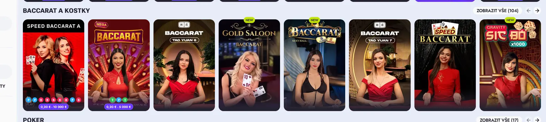Živé stoly baccarat a Sic Bo ve Vipsta Casino