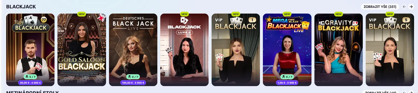 Živé blackjackové stoly ve Vipsta Casino včetně VIP a Gold Saloon Blackjack