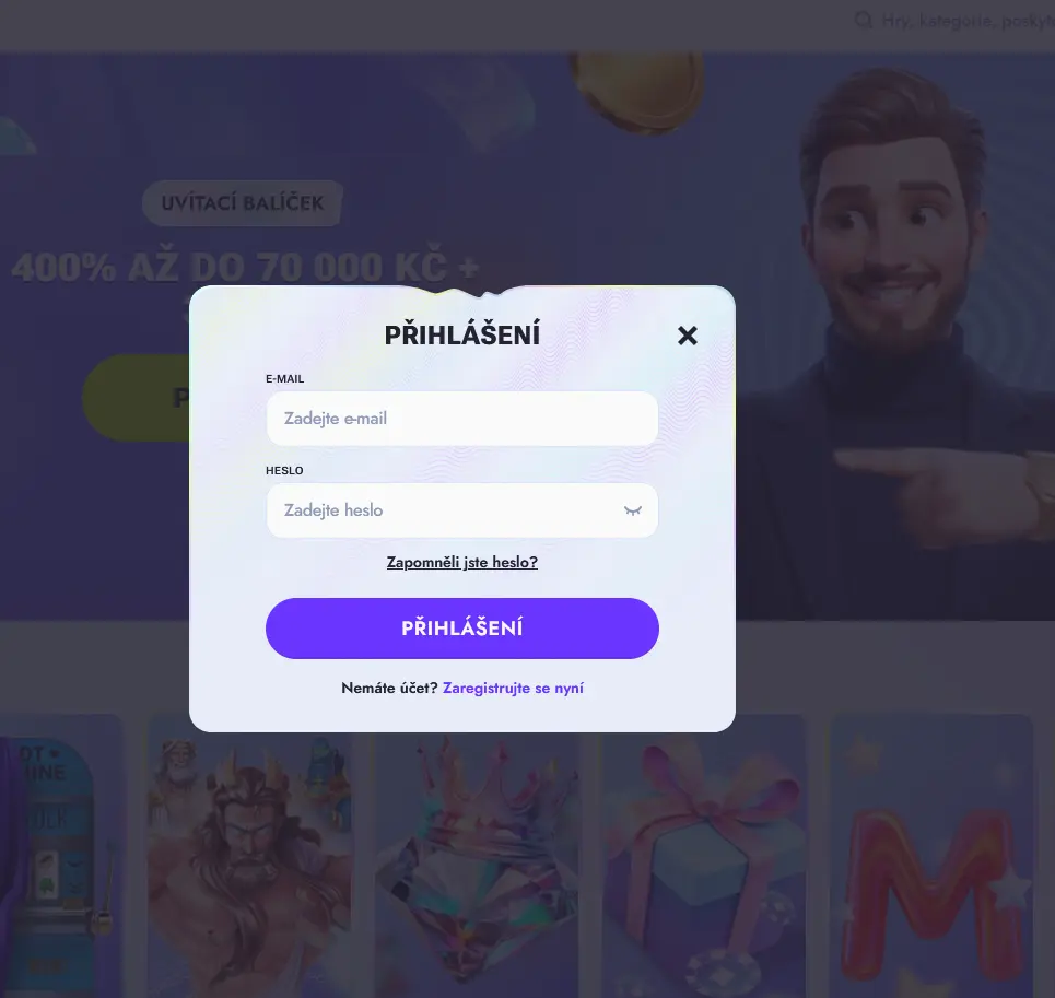 Přihlašovací formulář Vipsta Casino