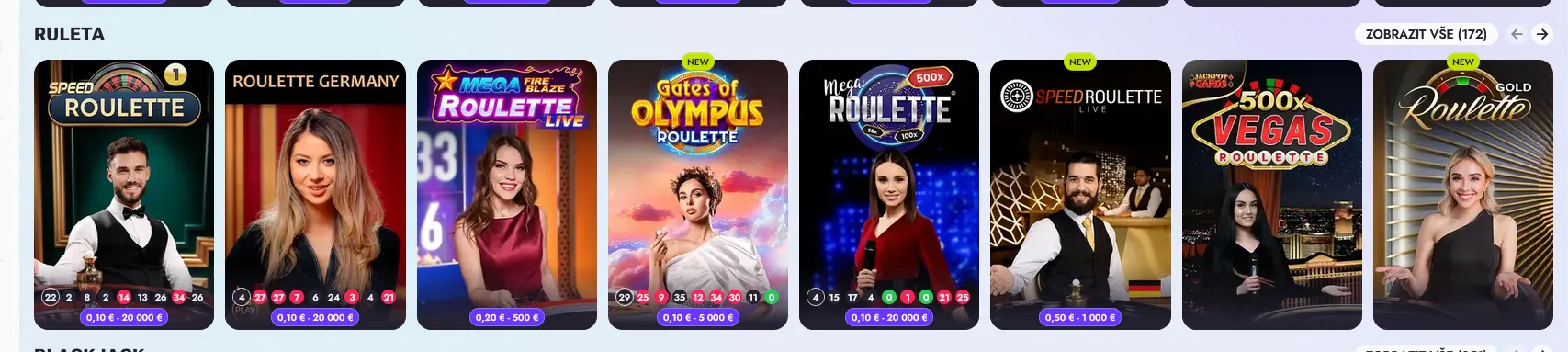 Živé ruletové stoly ve Vipsta Casino včetně Speed Roulette a Gates of Olympus Roulette