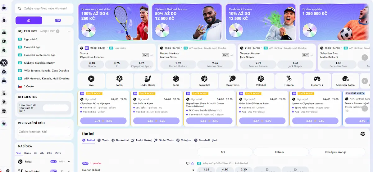 Sportovní sázky ve Vipsta Casino s kurzy na fotbal a tenis